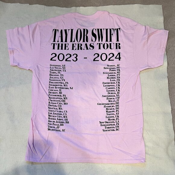 New - Official Taylor Swift Eras Tour Pink Split Photo Dateback T-Shirt Large - Picture 3 of 3